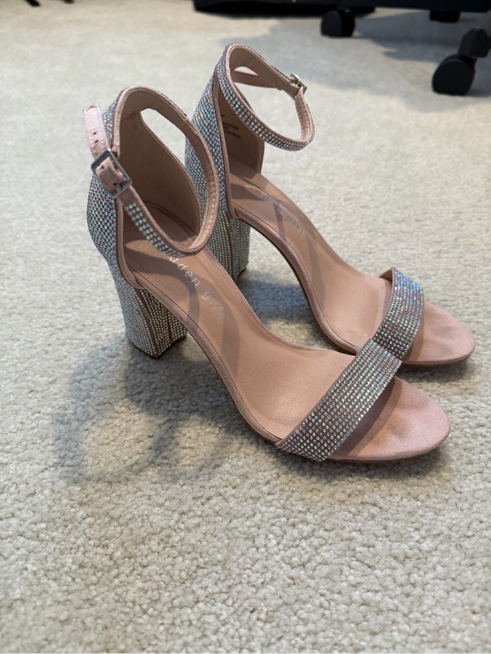 Madden Girl Pink Rhinestone Block Heel Sandals